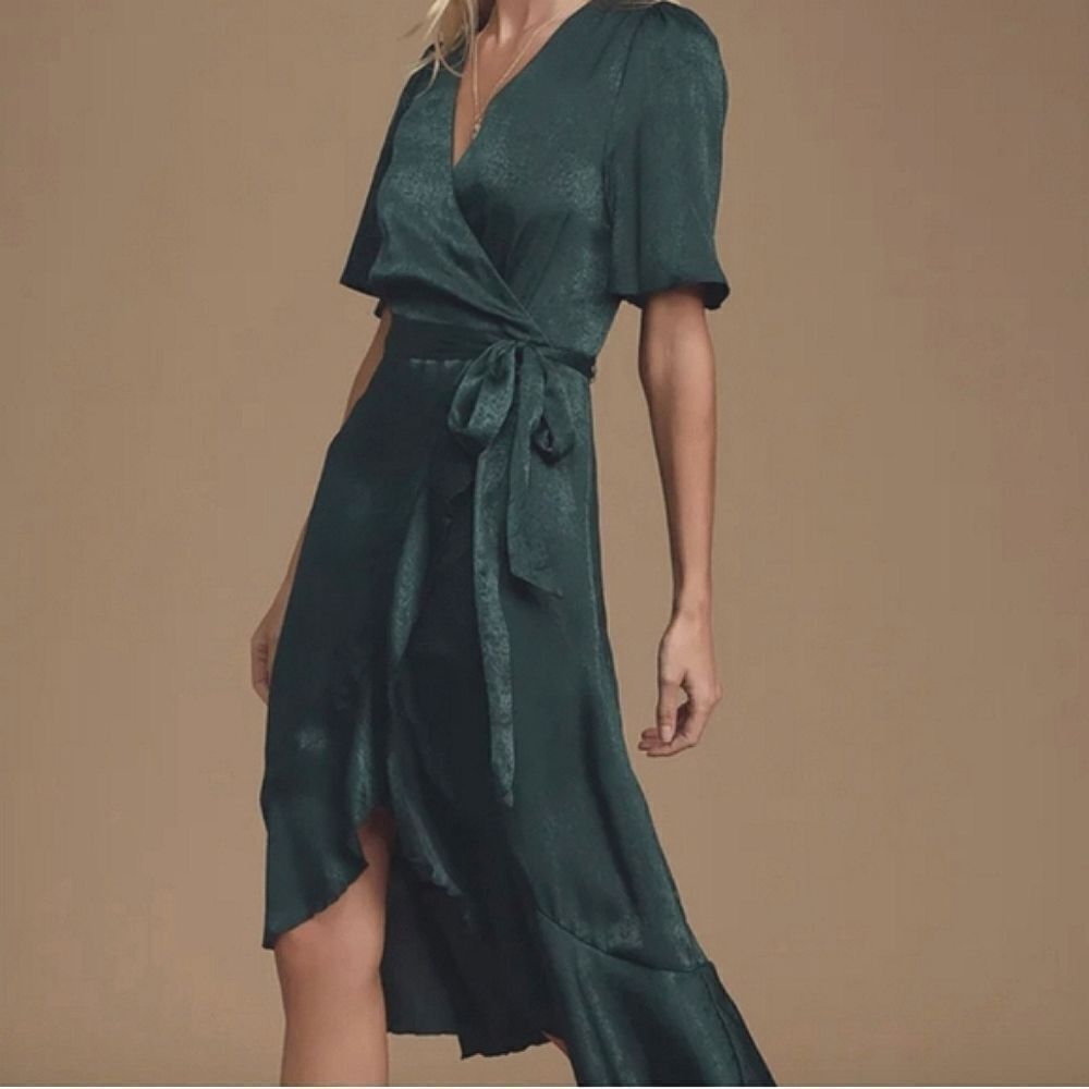 NWT Lulus  Retro Inspired Evergreen Wrap Dress Cottagecore